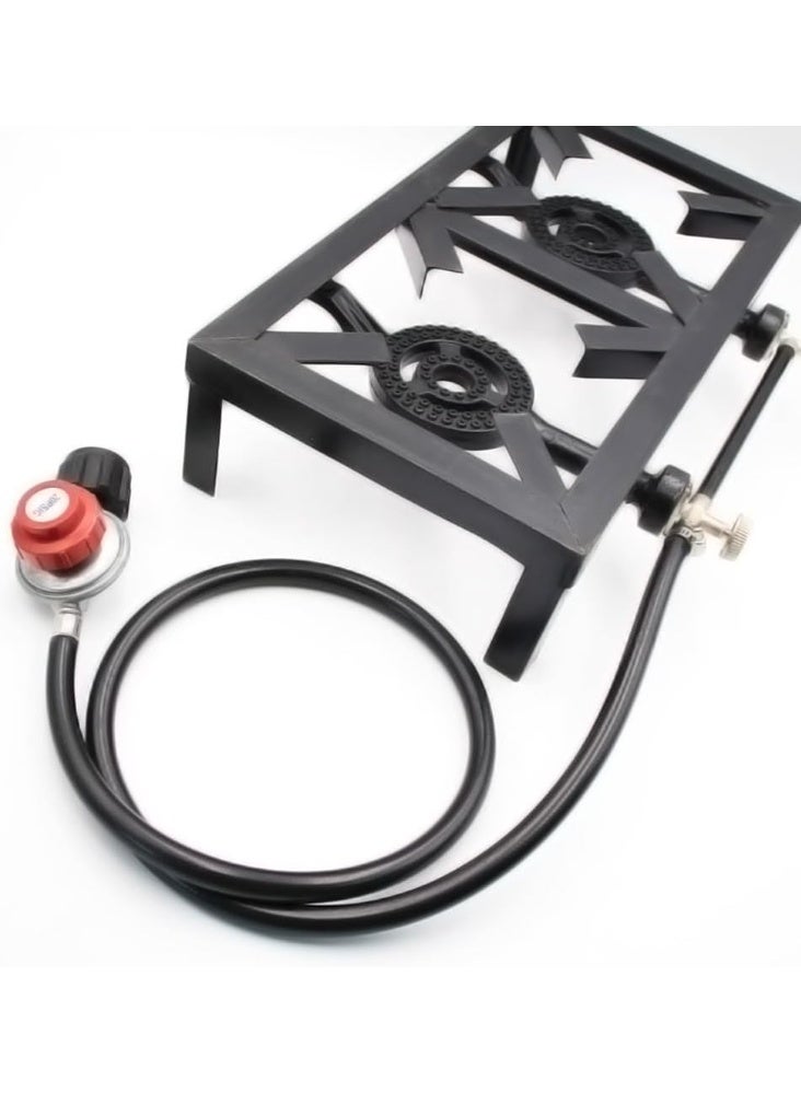 DubaiGallery موقد غاز مزدوج مع إطار معدني صناعي، لهب عالي القوة، مقابض تحكم سهلة، أقدام مضادة للانزلاق، حجم مدمج، مثالي للمطبخ المنزلي، خدمات الطعام، المطاعم، التخييم - Image 5